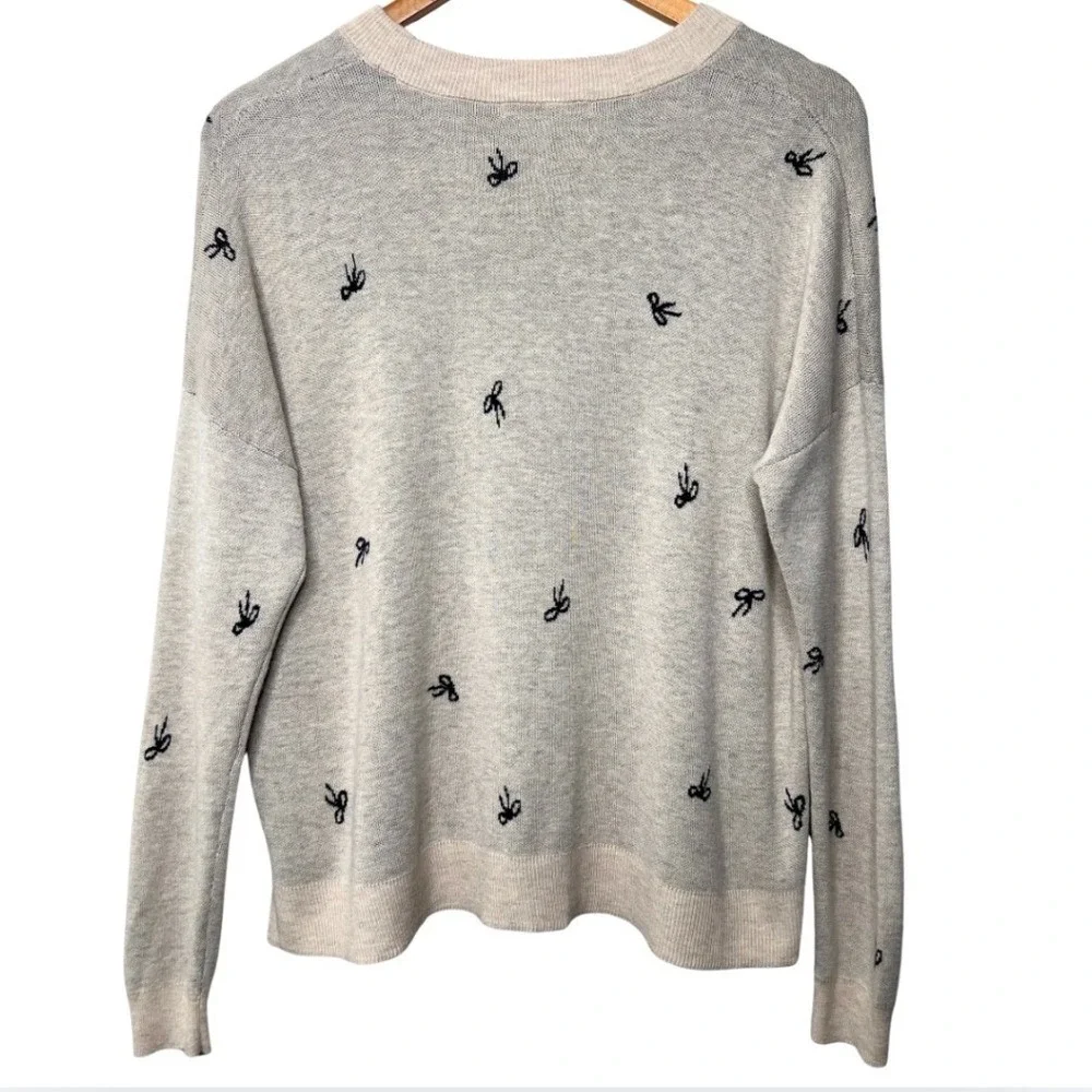 Madewell Bow‎ Jacquard Gray Knit Pullover Sweater Crewneck Long Sleeve Women's S